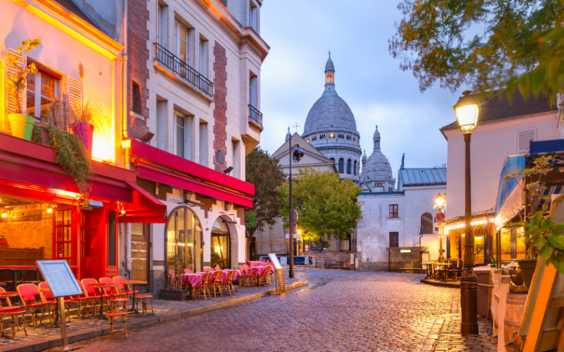 Street in Paris with little cafés